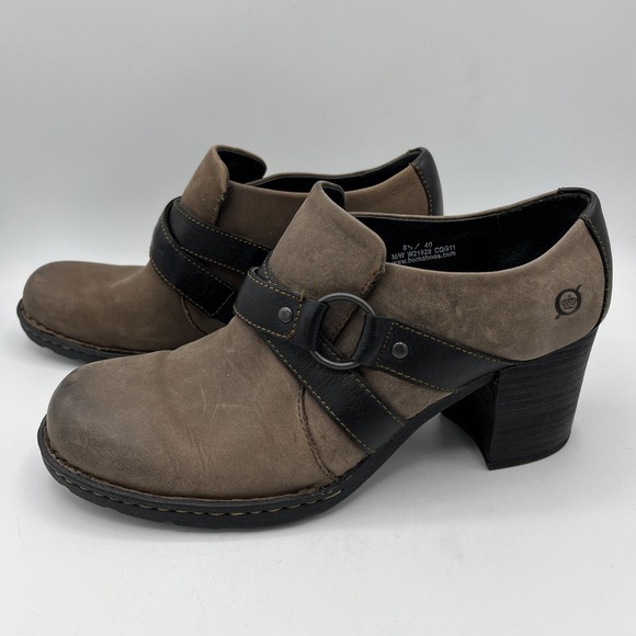 Born Leather Strappy Booties Womens US 8.5 M EU 40 Slip On Harness Chunky Heel - Picture 5 of 16